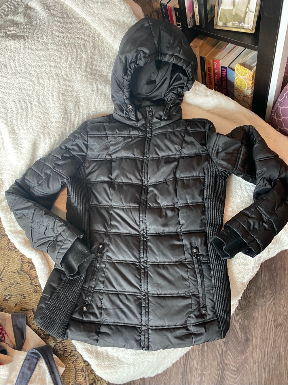 Nautica Black Quilted Hooded Puffer Jacket